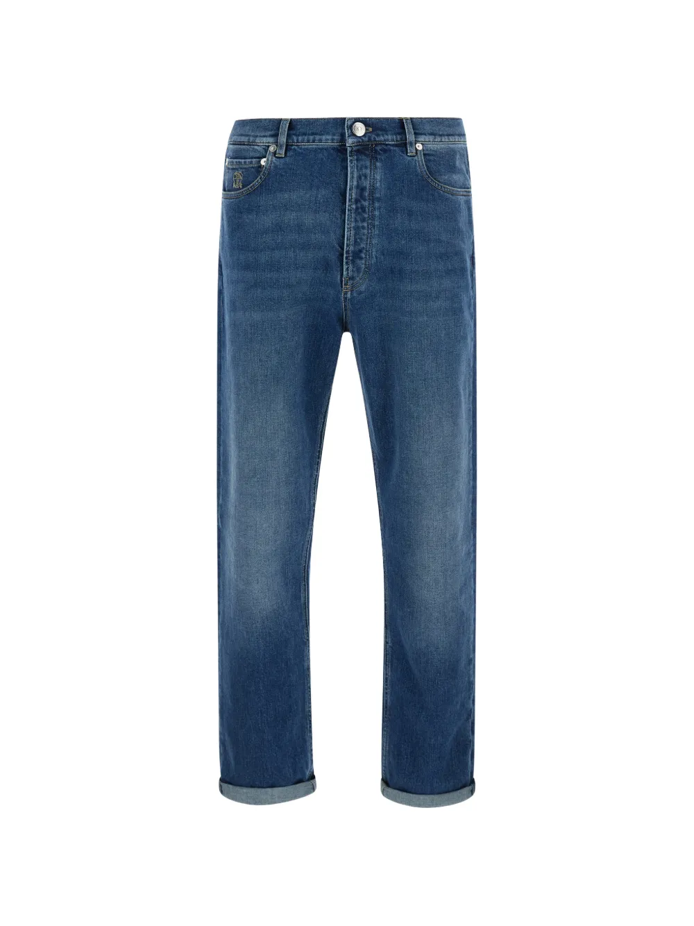 Brunello Cucinelli Kids embroidered-logo straight-leg jeans - Blu