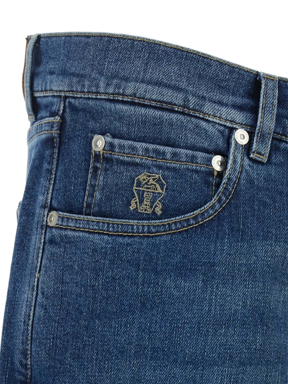 Brunello Cucinelli Kids embroidered-logo straight-leg jeans Blauw