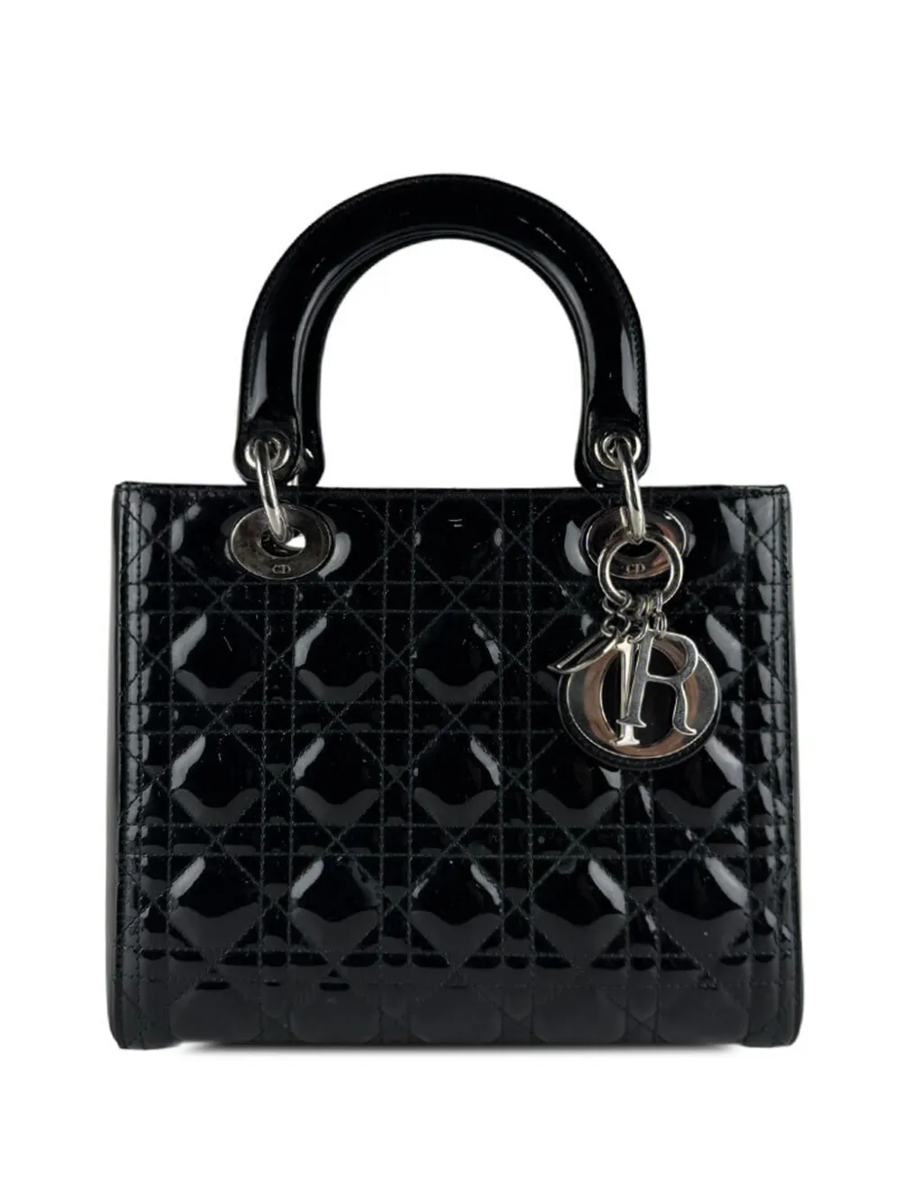Christian Dior Pre-Owned 2015 Medium Patent Cannage Lady Dior satchel - Nero