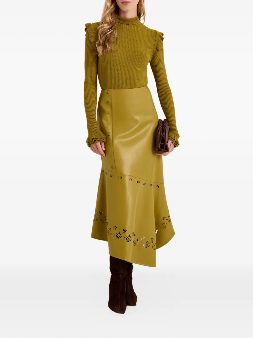 Marie Oliver Casey perforated asymmetric midi skirt Groen