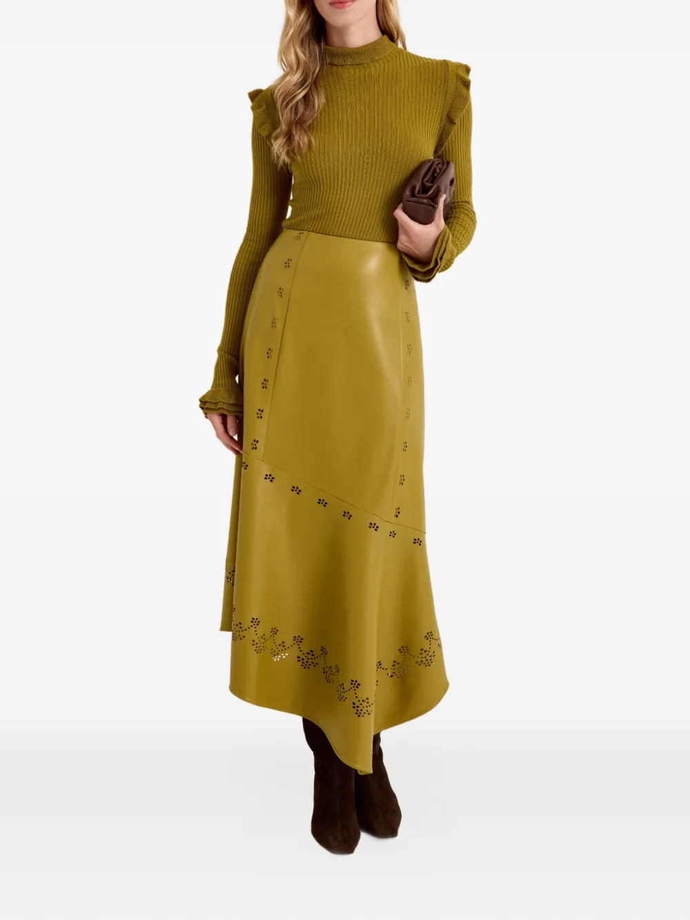 Marie Oliver Casey perforated asymmetric midi skirt Groen