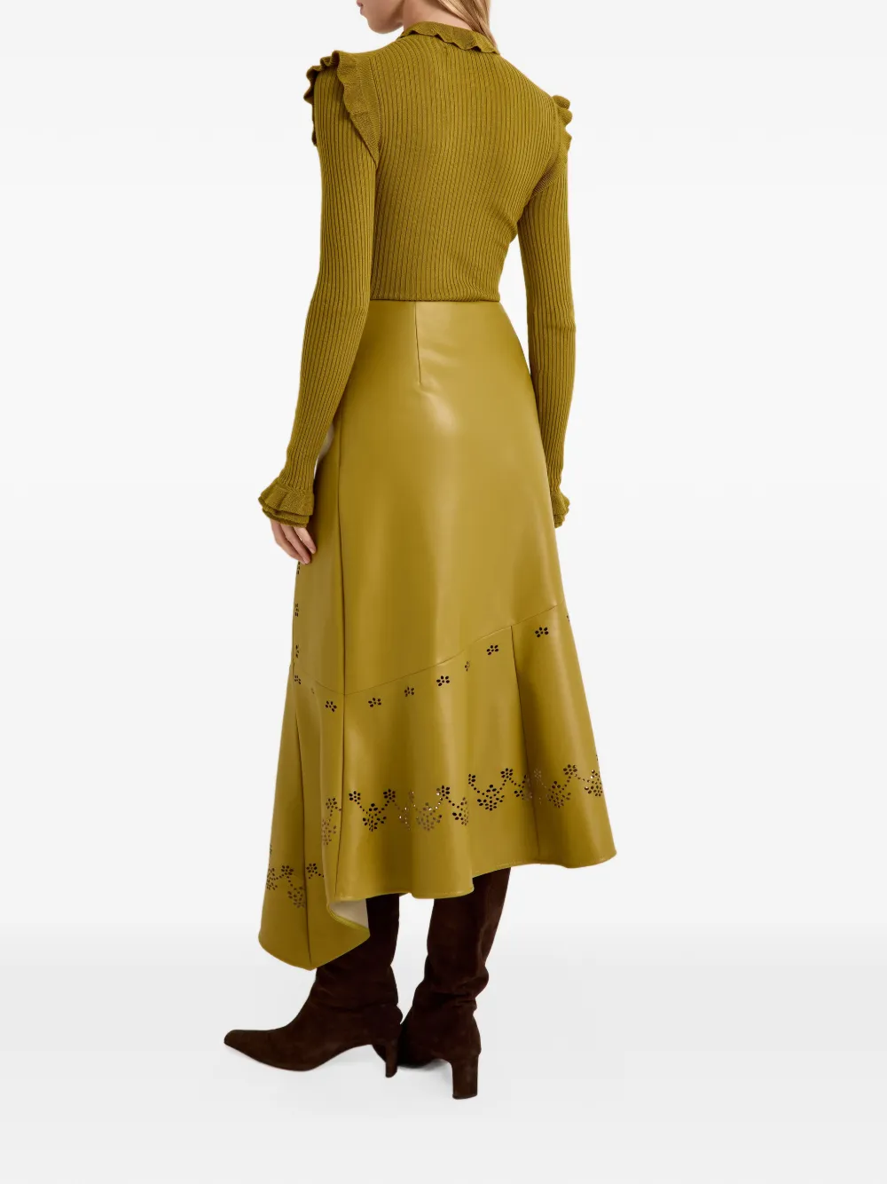 Marie Oliver Casey perforated asymmetric midi skirt Groen