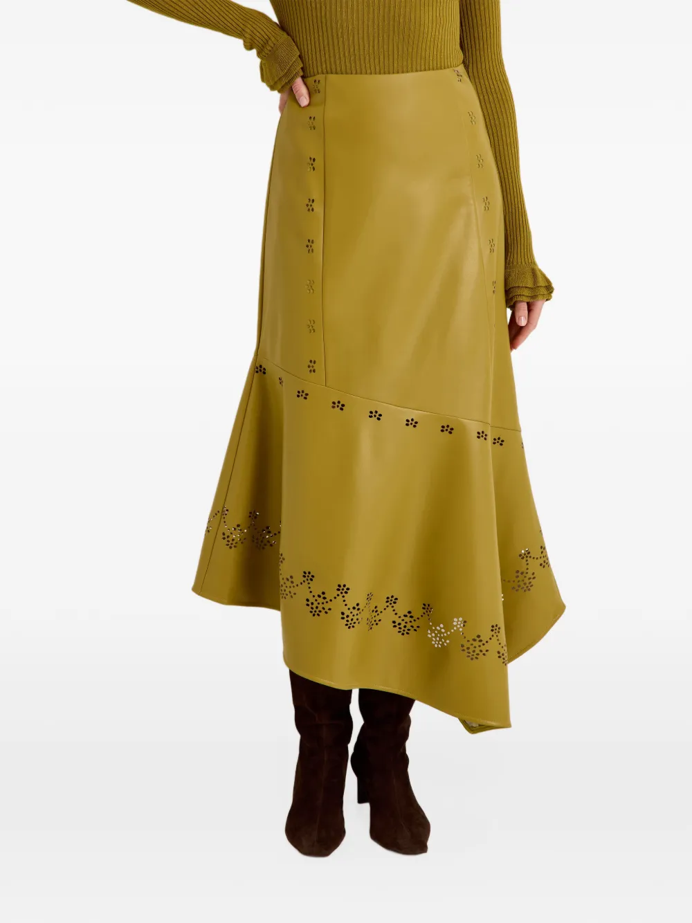 Marie Oliver Casey perforated asymmetric midi skirt Groen