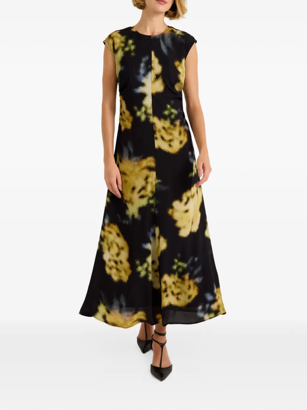 Marie Oliver Zuri floral-print midi dress Zwart