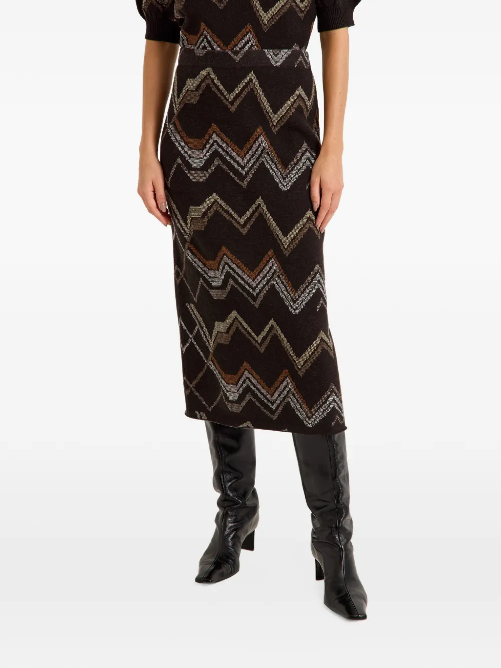 Marie Oliver Lizette chevron-knit midi skirt Zwart