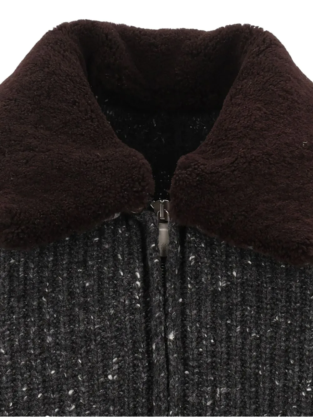 Eleventy zip-up ribbed-knit jacket Grijs