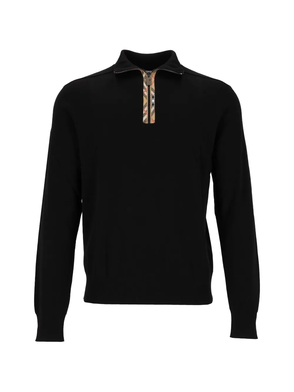 Burberry Cameron check-trim quarter-zip sweater Zwart