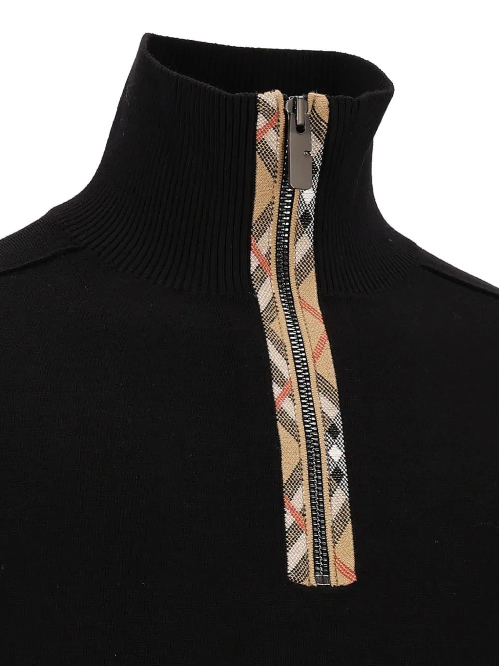 Burberry Cameron check-trim quarter-zip sweater Zwart