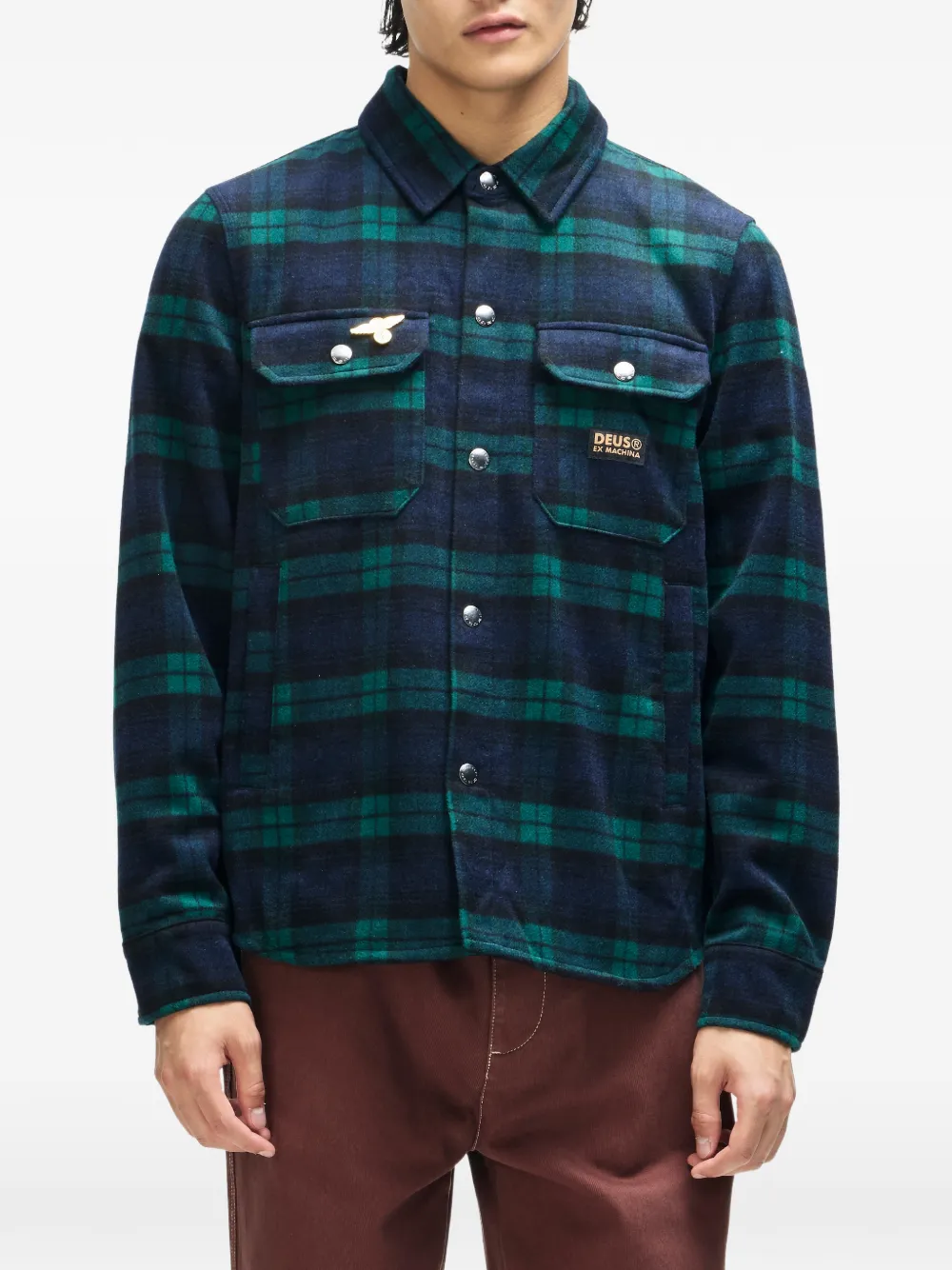 Deus Ex Machina Geruit shirt met geborduurd logo Groen