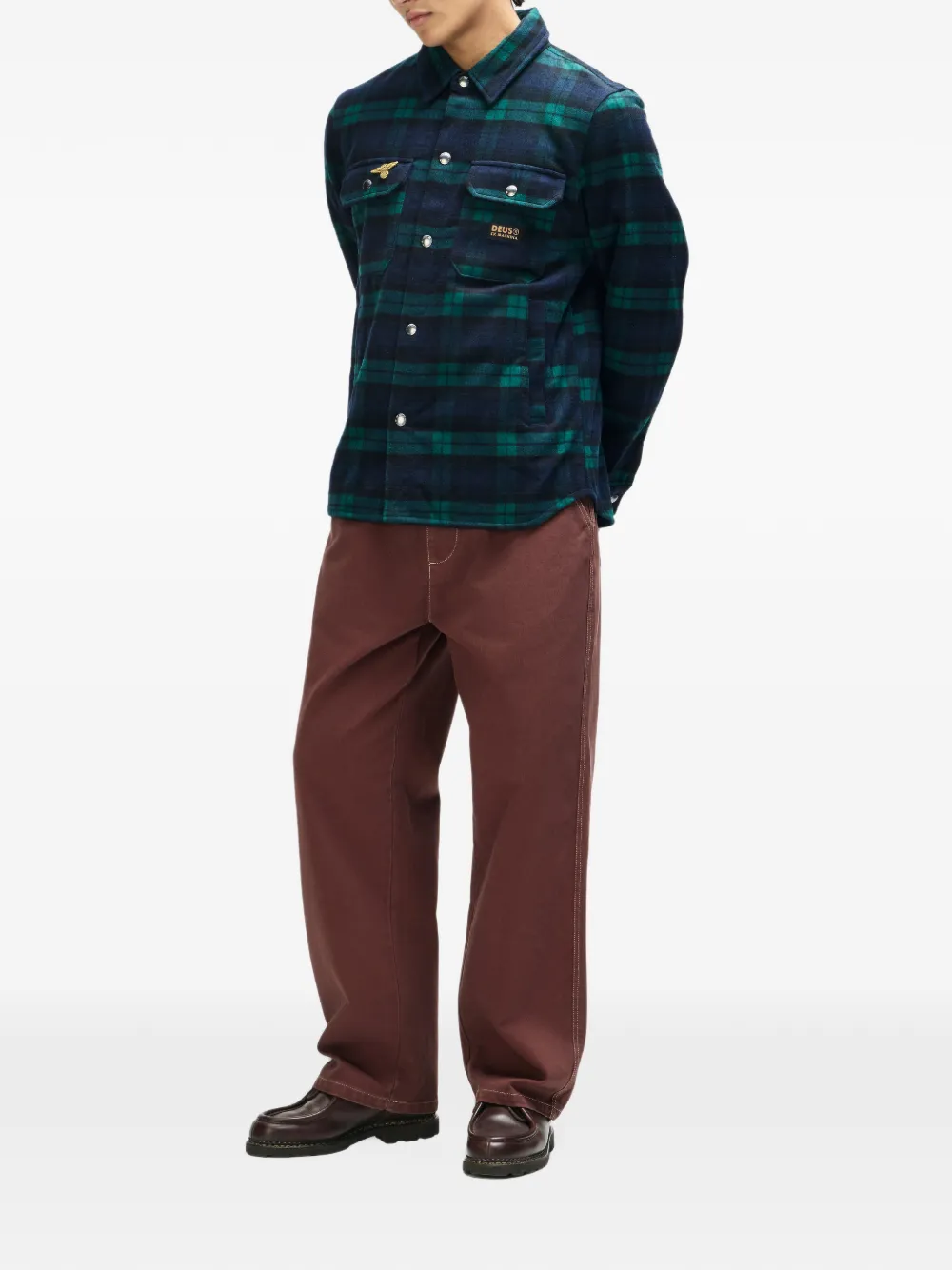 Deus Ex Machina Geruit shirt met geborduurd logo Groen