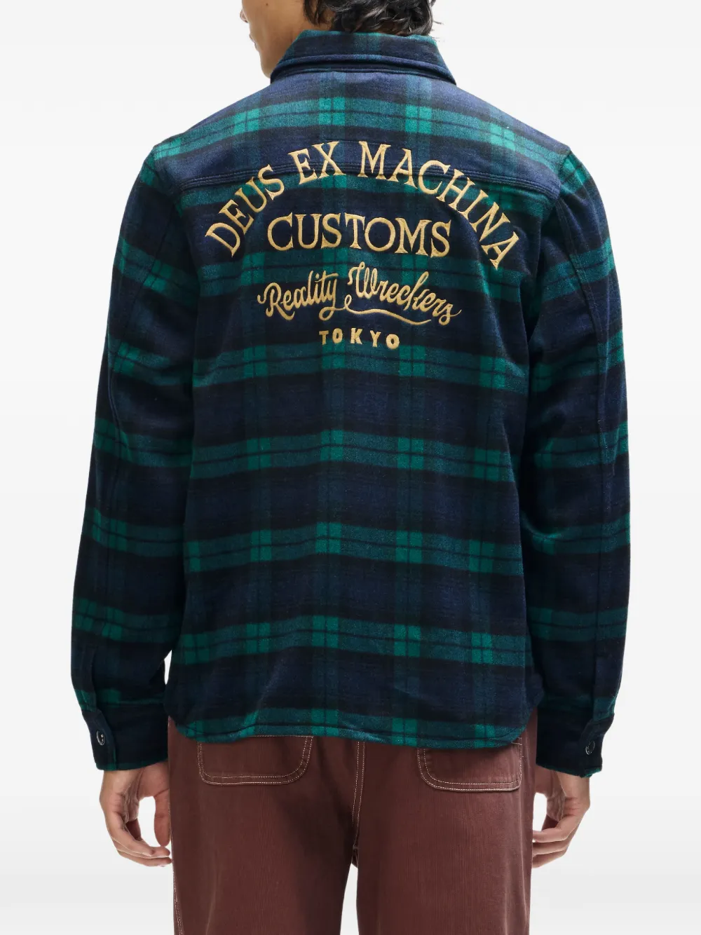 Deus Ex Machina Geruit shirt met geborduurd logo Groen