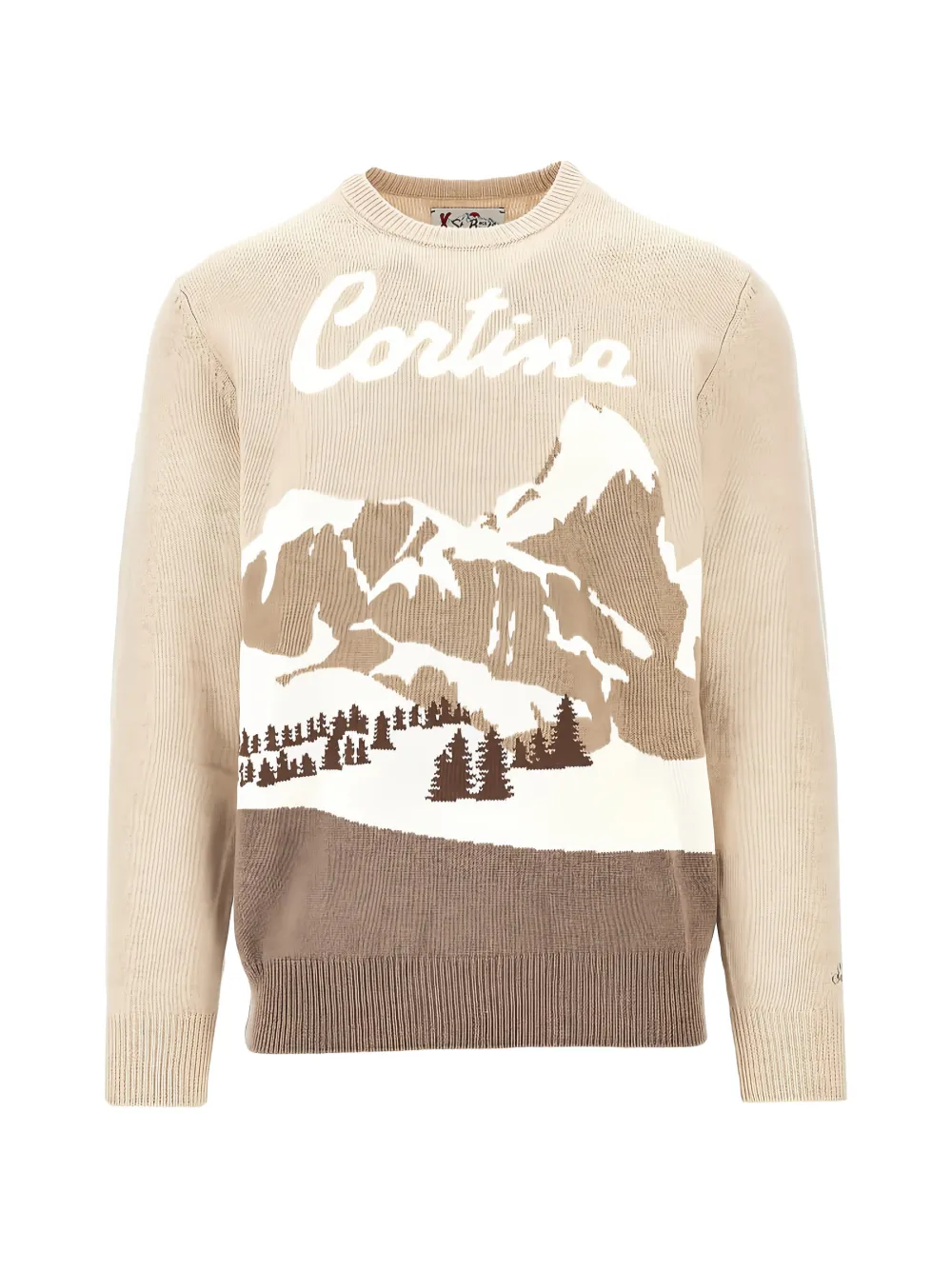 MC2 Saint Barth beige Heron crewneck knit with Cortina intarsia