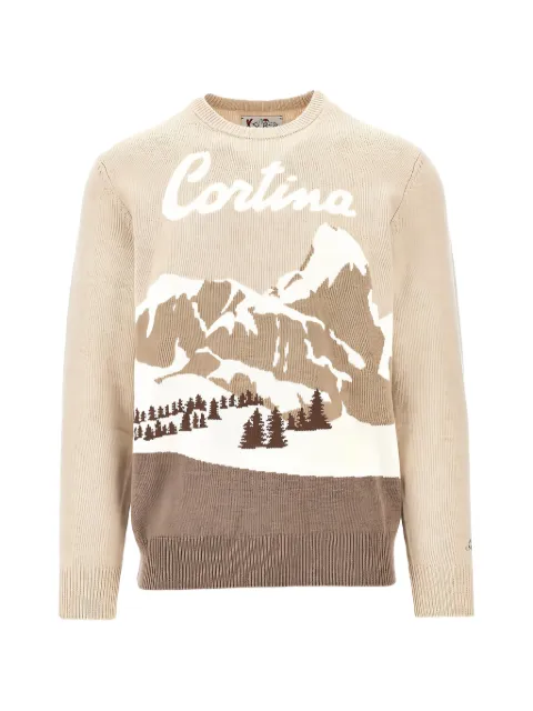 MC2 Saint Barth beige Heron crewneck knit with Cortina intarsia