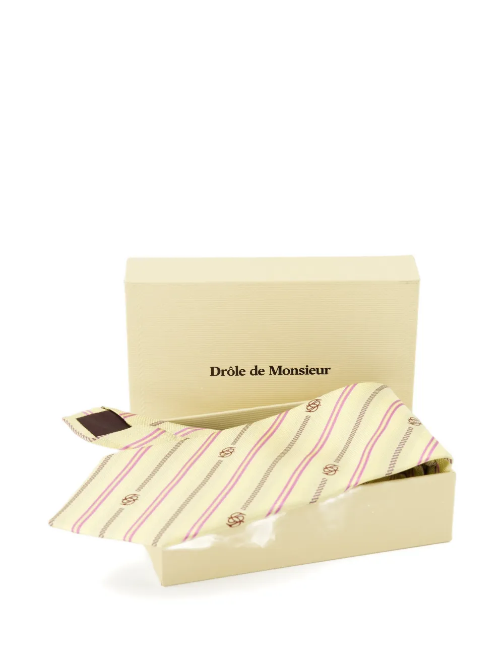 Drôle De Monsieur striped monogram-print tie Geel