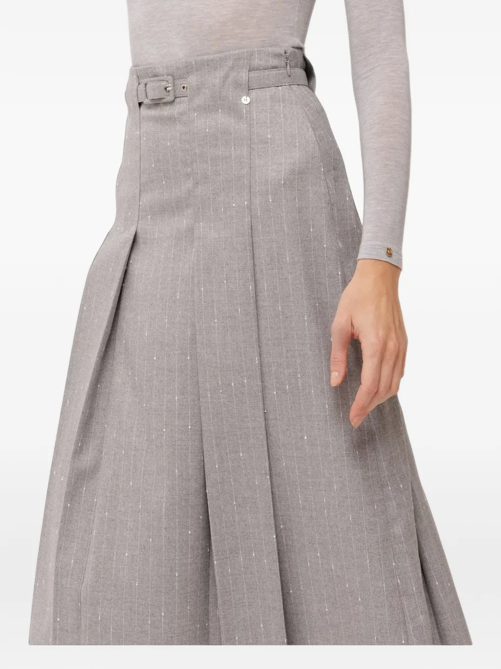 NISSA high-rise wool-blend midi skirt - Grau