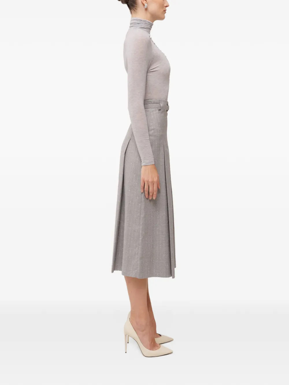NISSA high-rise wool-blend midi skirt Grijs