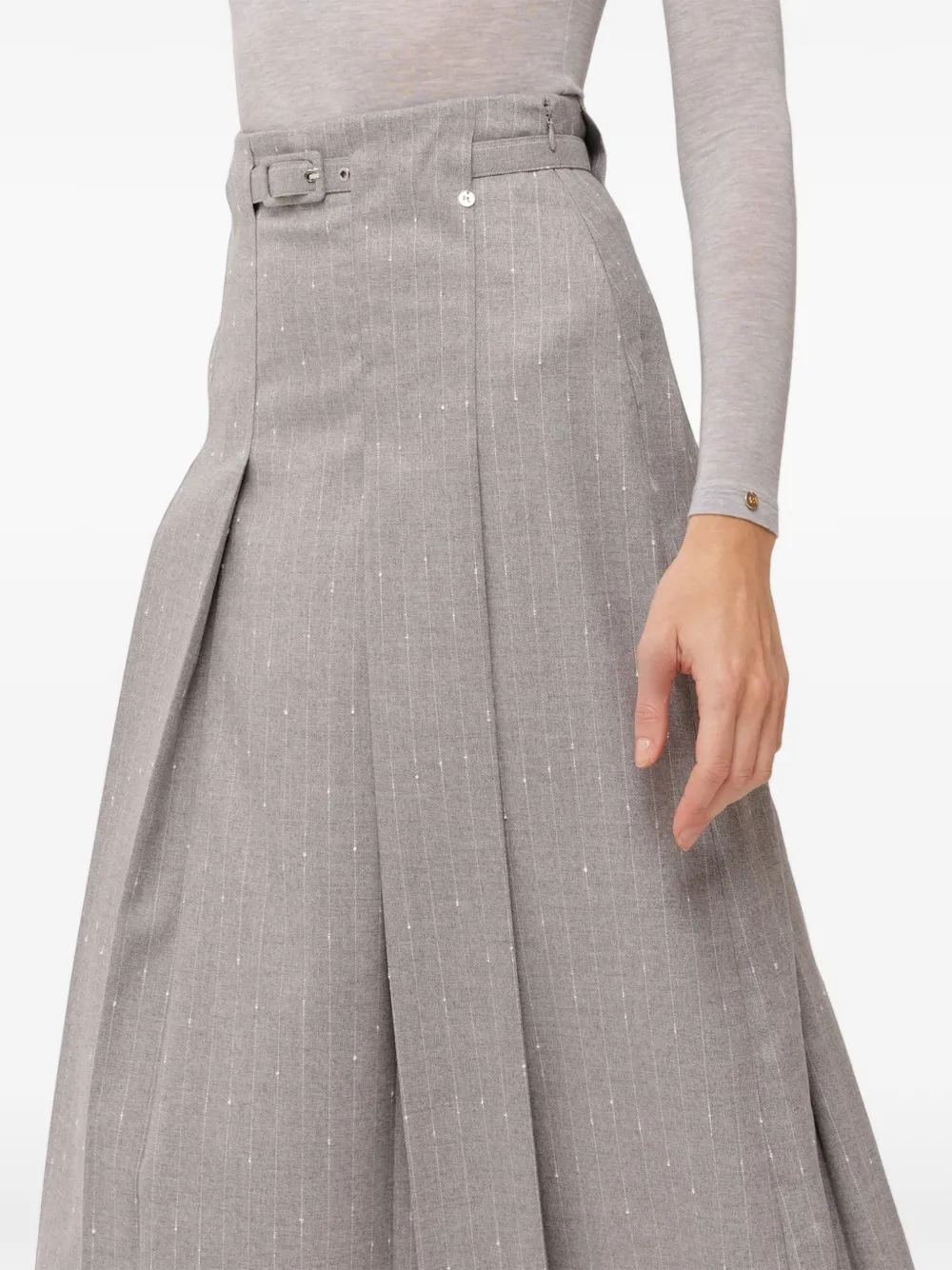 NISSA high-rise wool-blend midi skirt - Grigio