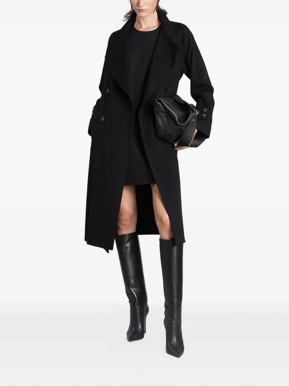 Tagliatore double-breasted belted coat Zwart