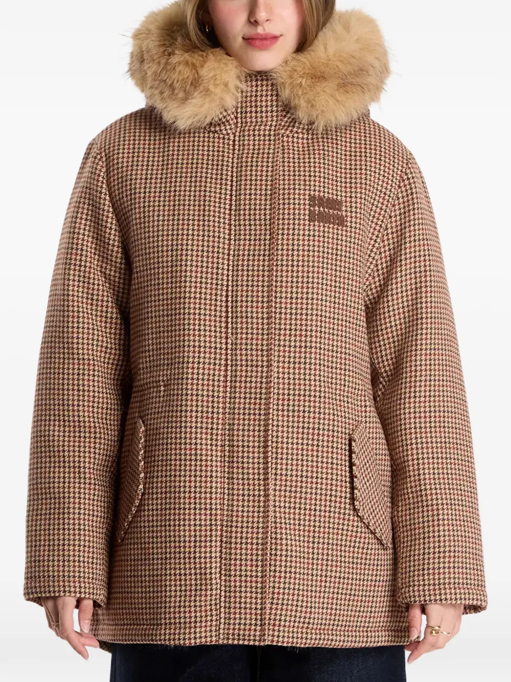 MC2 Saint Barth houndstooth-pattern hooded coat Bruin
