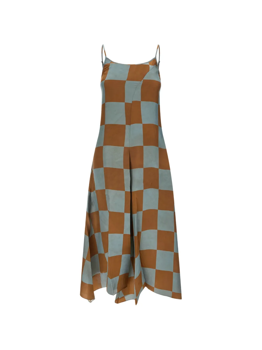 Uma Wang check-pattern spaghetti-strap asymmetric dress - Gelb