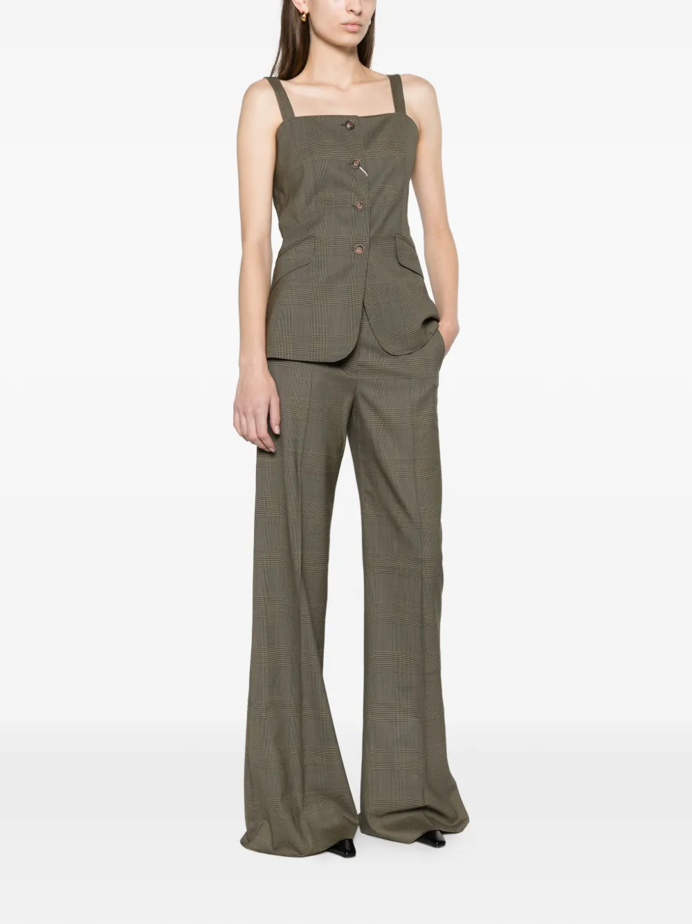 Max Mara Glen plaid wool trousers kaki Groen