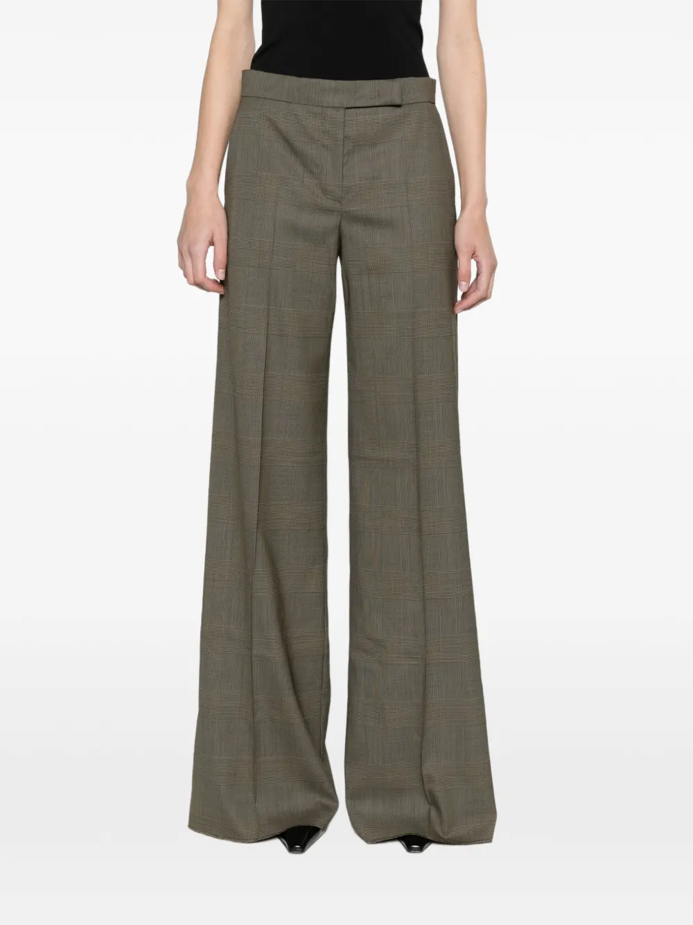 Max Mara Glen plaid wool trousers kaki Groen