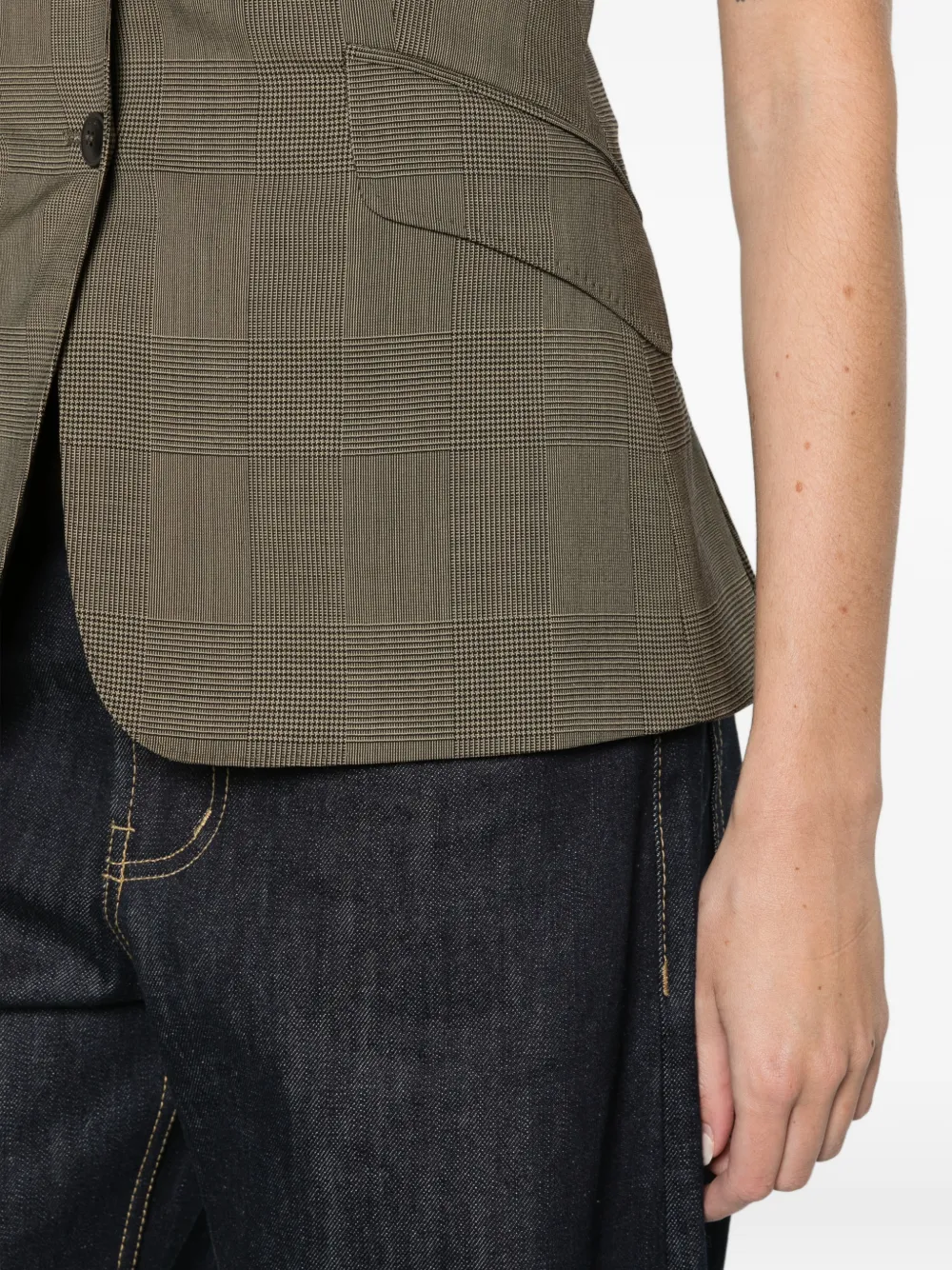 Max Mara Glen plaid wool gilet kaki Groen