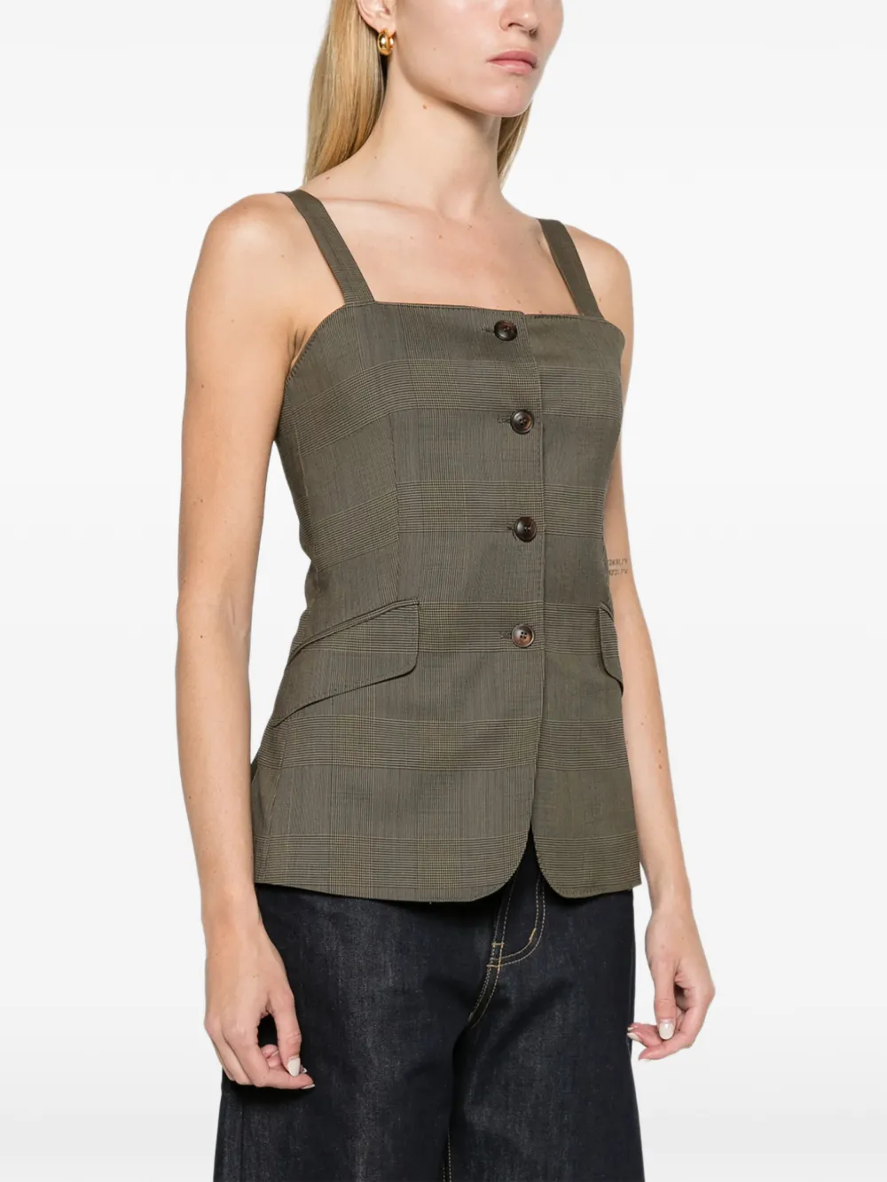 Max Mara Glen plaid wool gilet kaki Groen