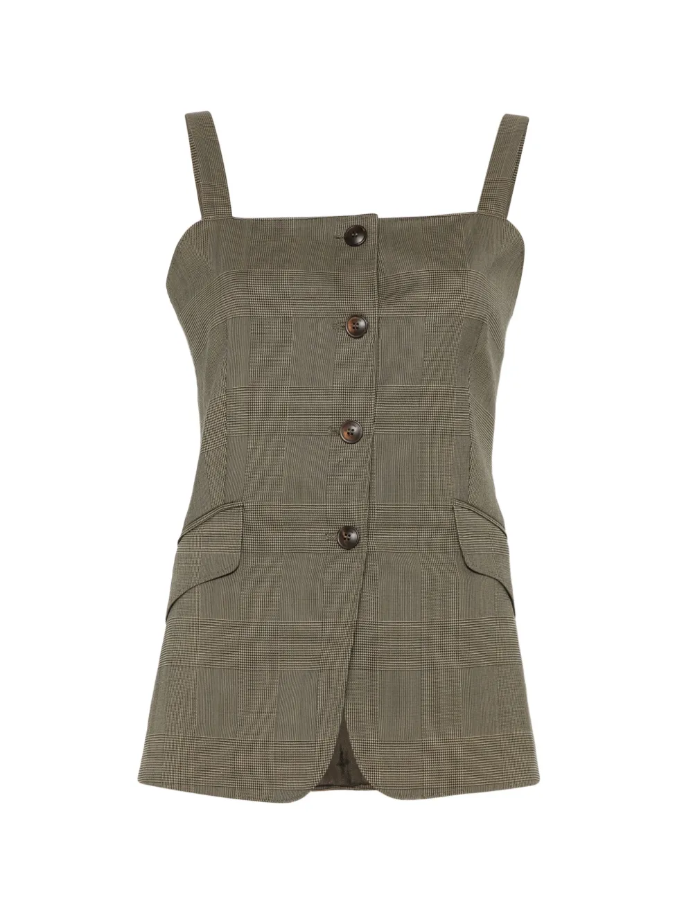 Max Mara Glen plaid wool gilet kaki Groen