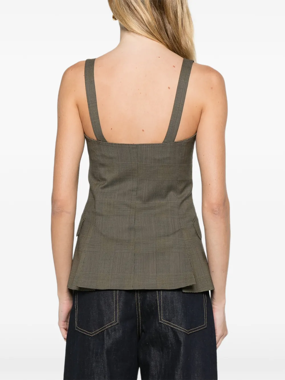 Max Mara Glen plaid wool gilet kaki Groen