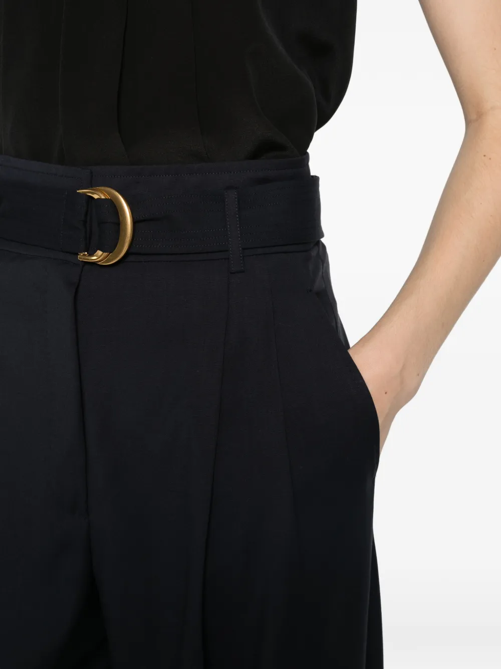 Max Mara high-waisted woollen cloth trousers navy Blauw