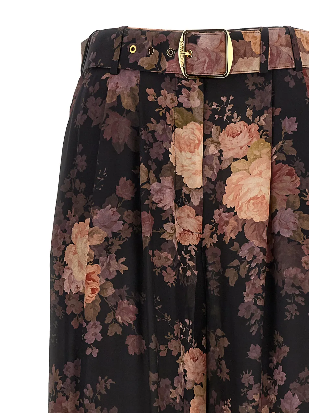 ZIMMERMANN Illustration Tuck floral-print silk trousers Zwart