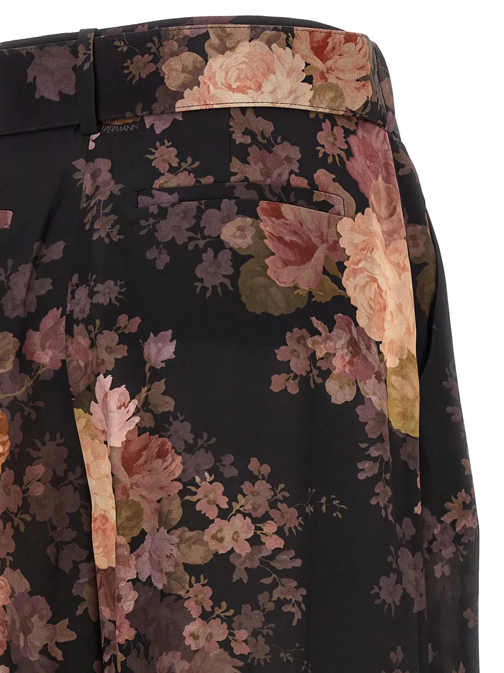 ZIMMERMANN Illustration Tuck floral-print silk trousers Zwart