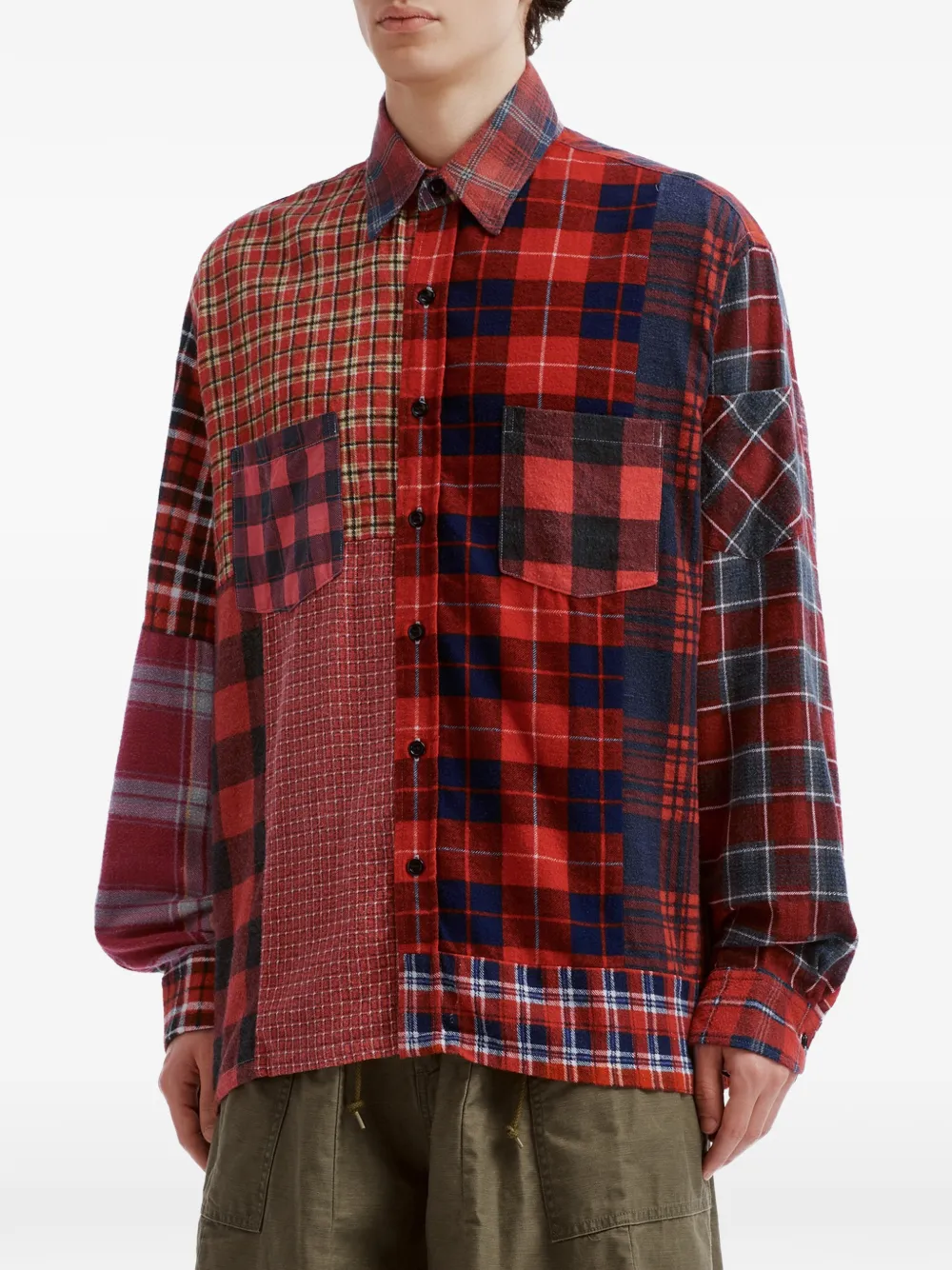 Needles patchwork-design checked shirt Rood