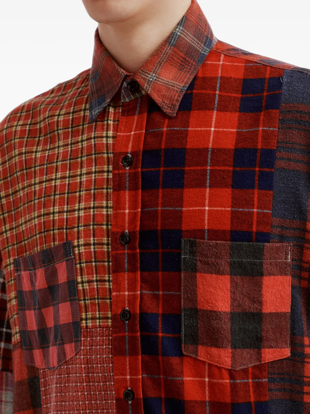 Needles patchwork-design checked shirt Rood