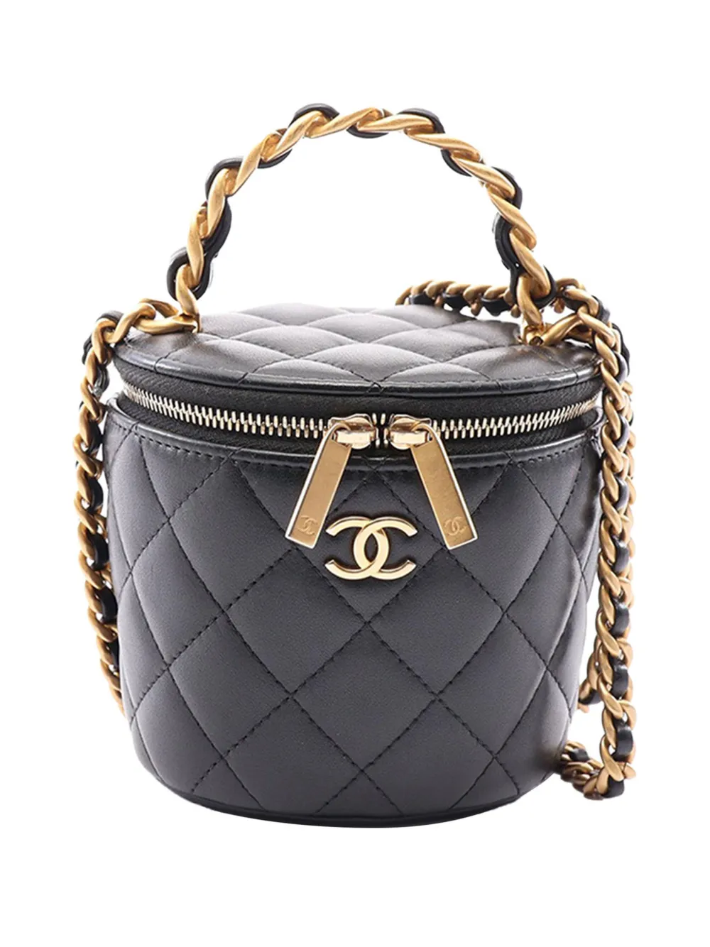 CHANEL Pre-Owned 2021-2026 Quilted Lambskin Afternoon Tea Vanity Case with Chain satchel - Black