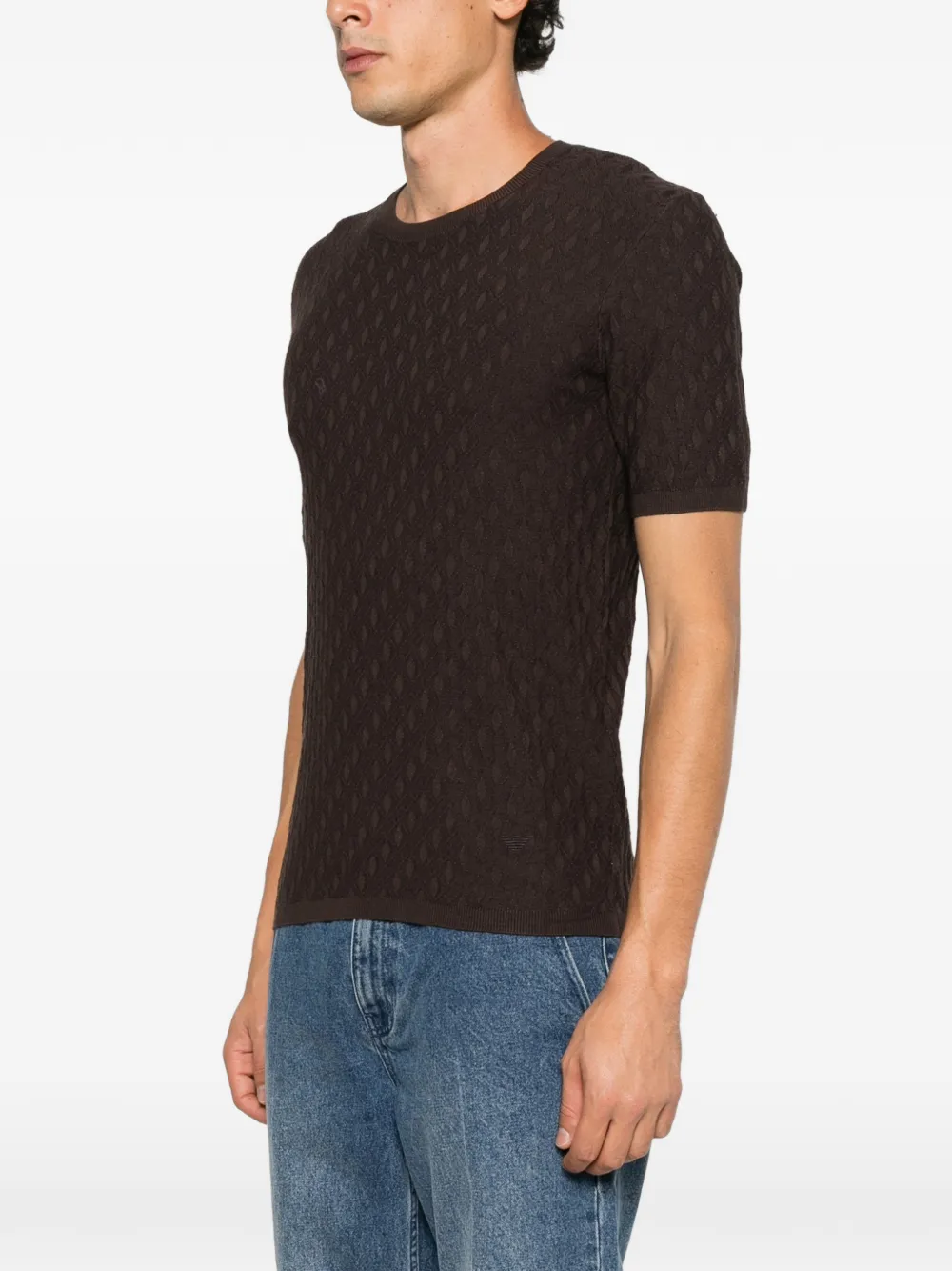 Emporio Armani textured-knit short-sleeve top Bruin
