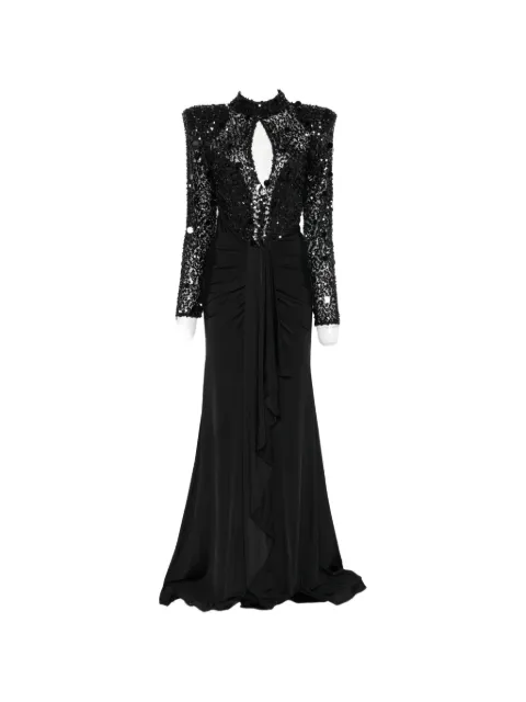 Babylone Paris sequin-embellished draped maxi dress