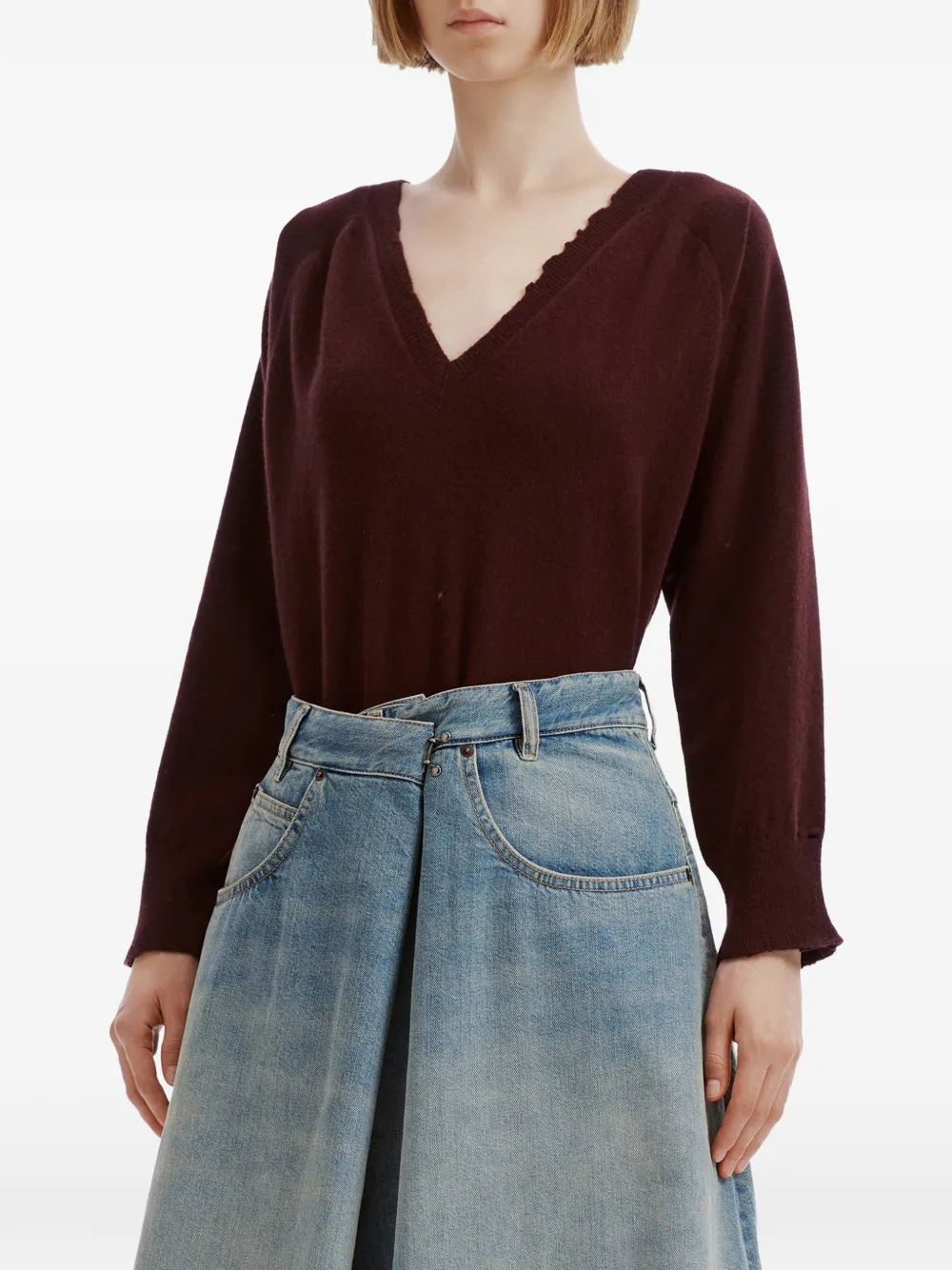 Maison Margiela distressed V-neck sweater Rood