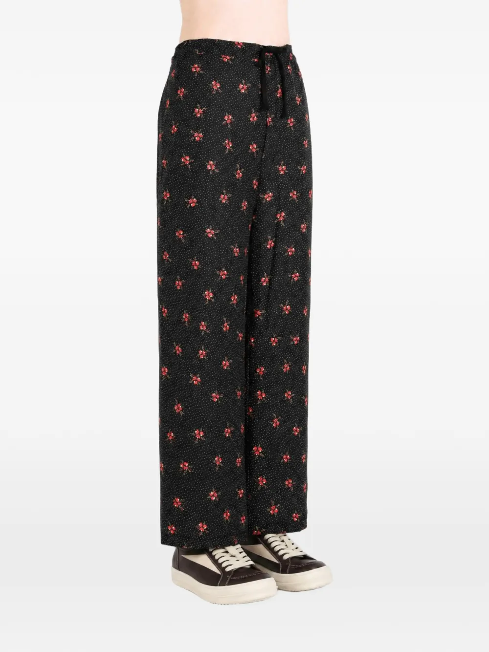 Comme des Garçons TAO floral-print drawstring trousers Zwart