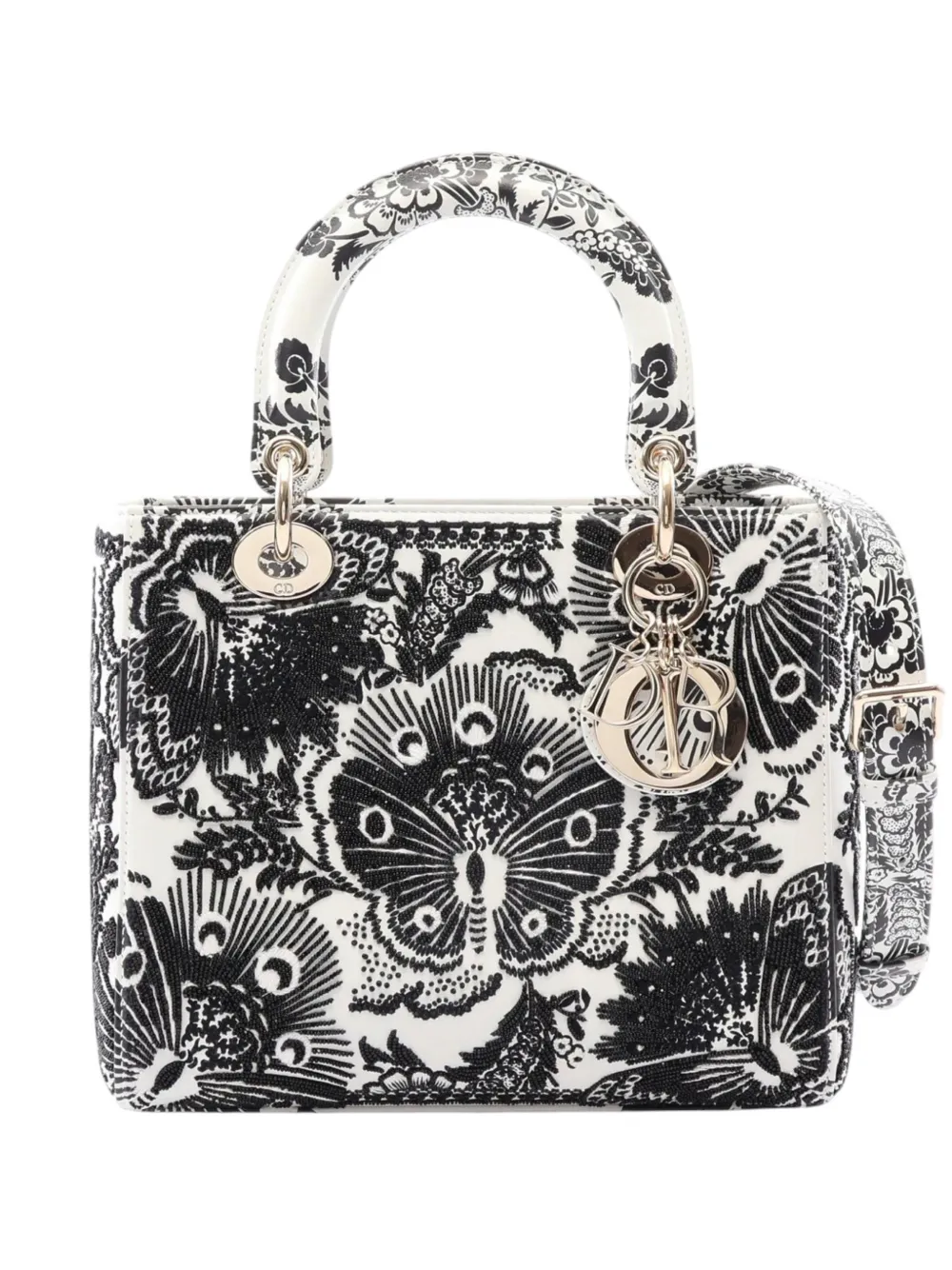 Christian Dior Pre-Owned 2000-2026 Mini Calfskin Embroidered and Beaded Lady Dior satchel - Weiß