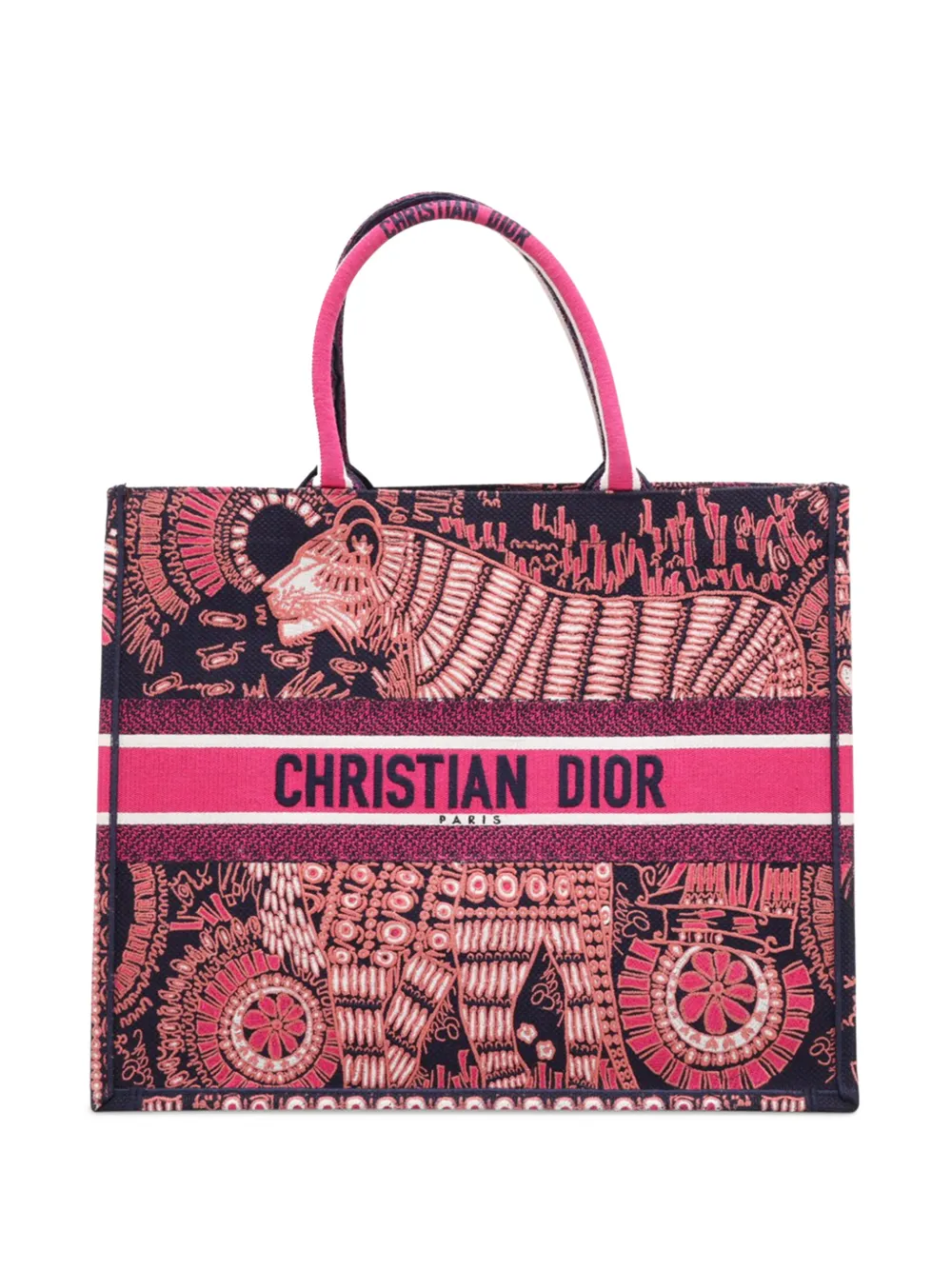 Christian Dior Pre-Owned 2000-2026 Large Embroidered Canvas Animals Tiger Book tote bag - Rosa
