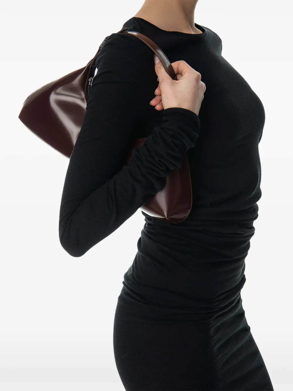 BY FAR Amberette semi-patent shoulder bag Bruin