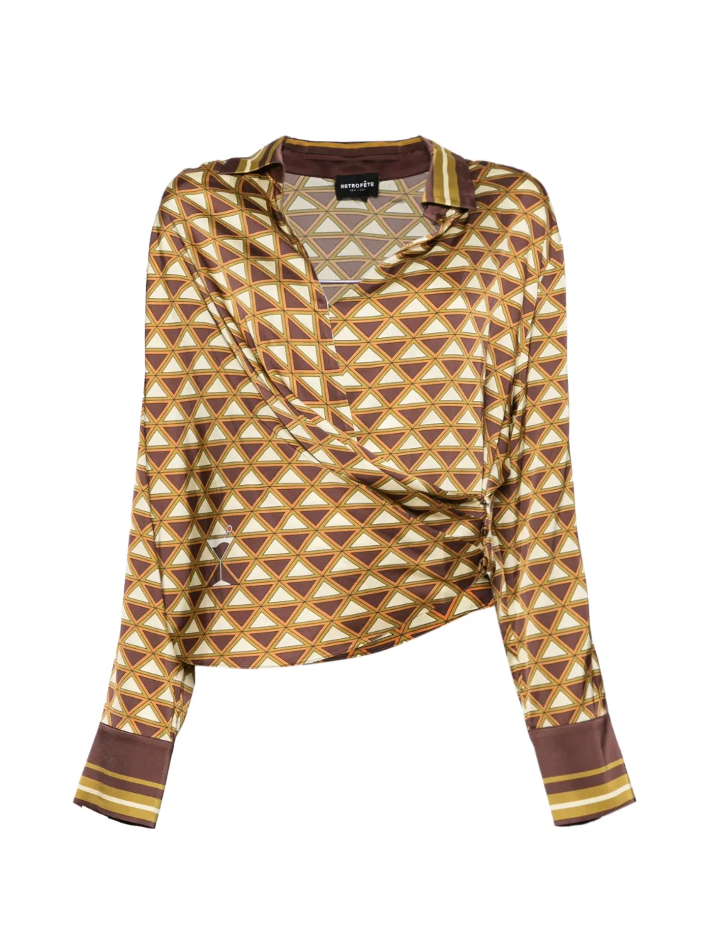 Retrofete geometric-print draped blouse - Marrone