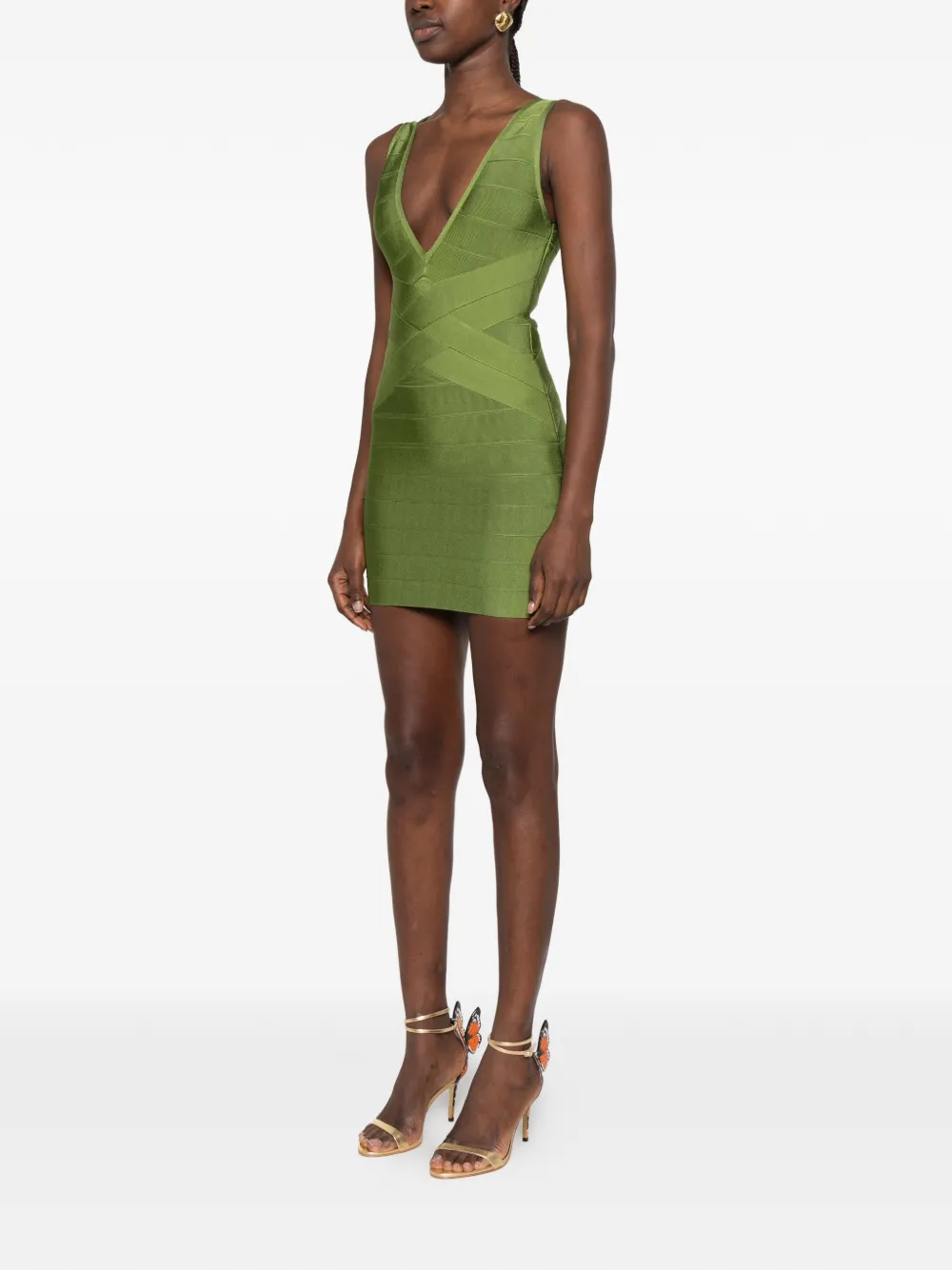 Retrofete bandage V-neck dress Groen