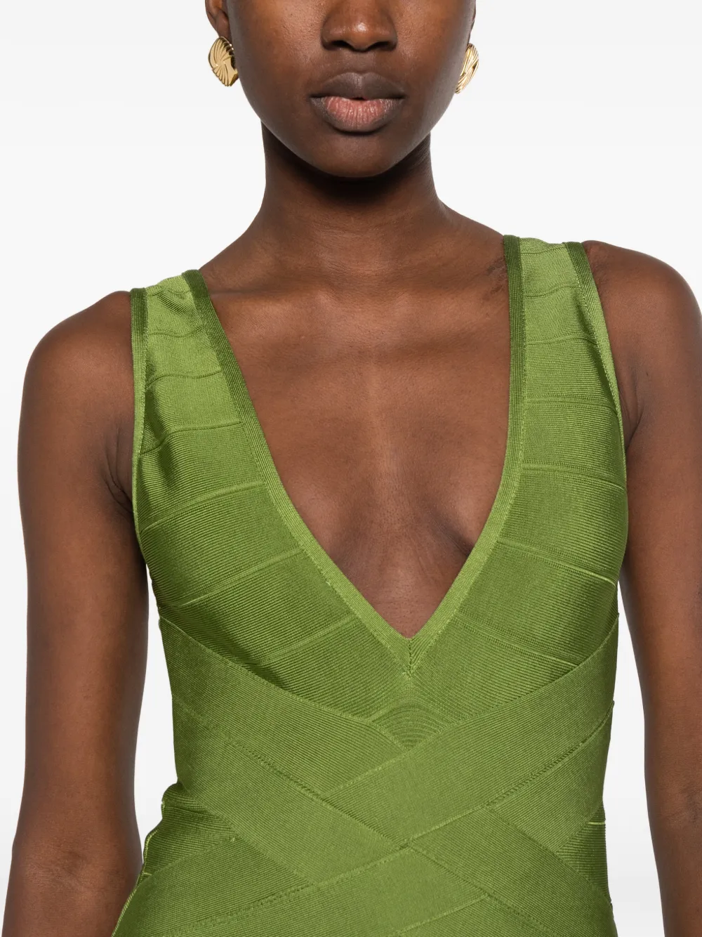 Retrofete bandage V-neck dress Groen