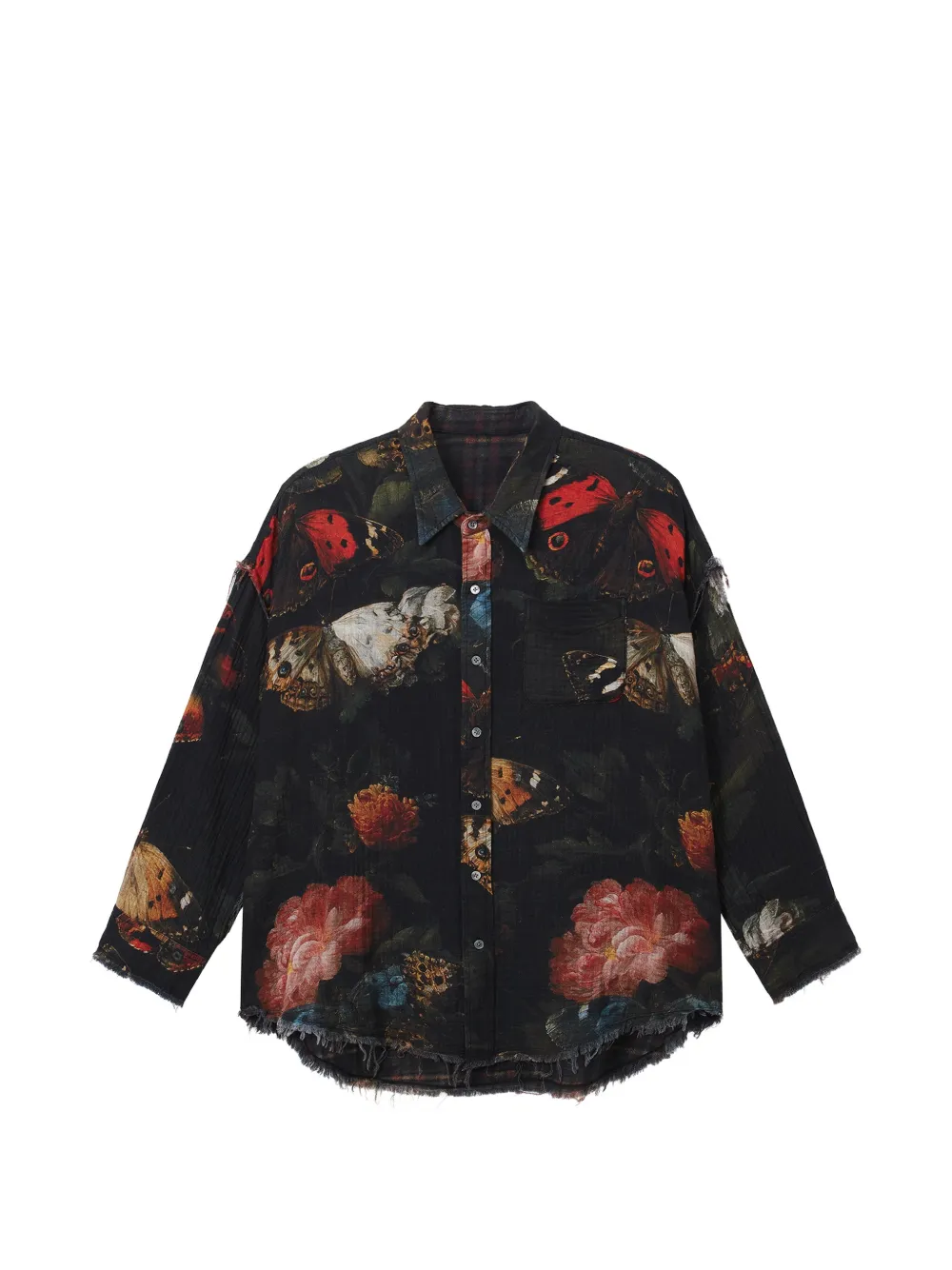 R13 Blouse met vlinder-print en gerafelde afwerking Zwart