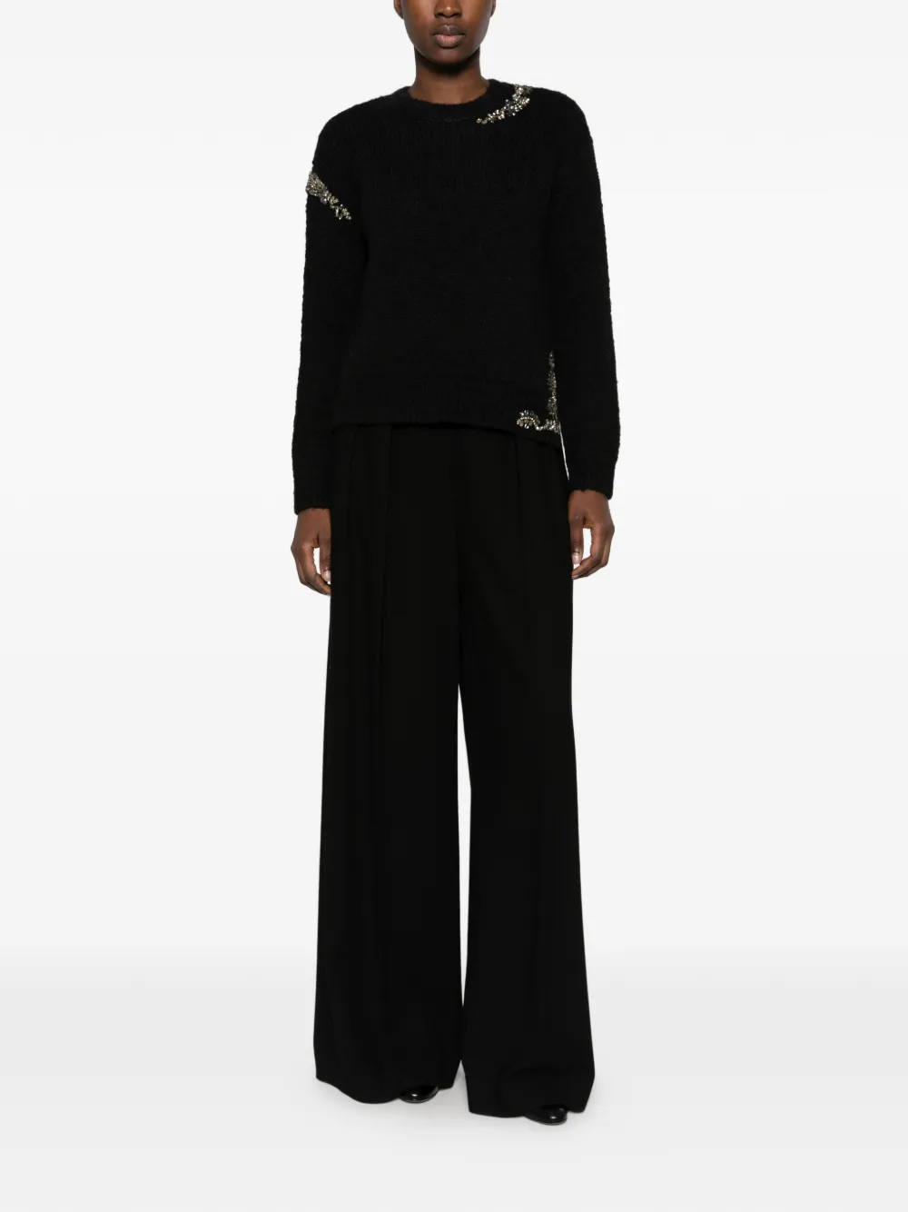 Cinq A Sept crystal-embellished ribbed-knit sweater - Nero