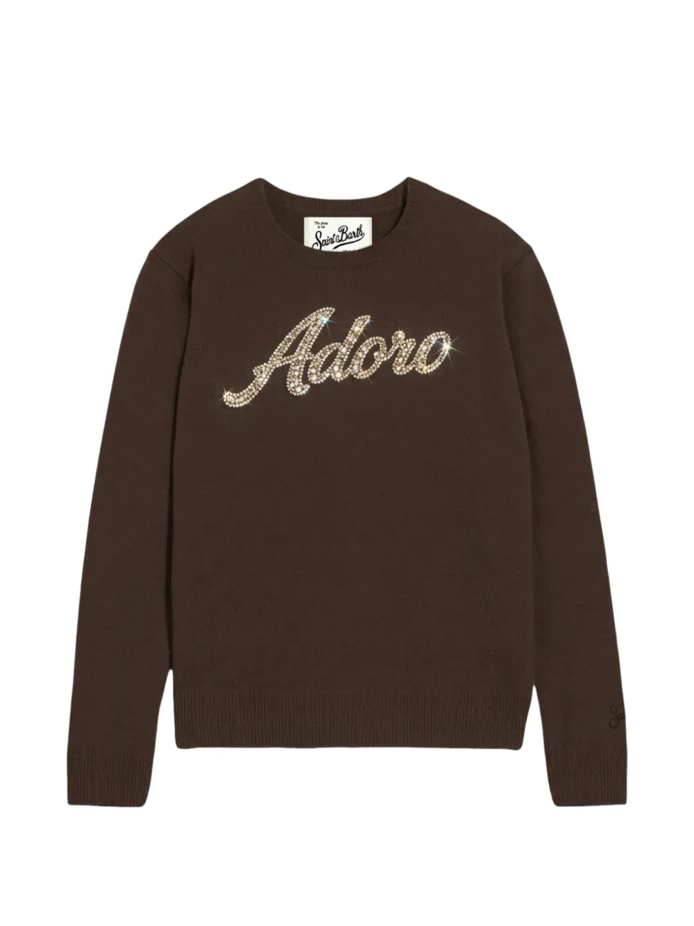 MC2 Saint Barth brown New Queen crewneck knit with adoro rhinestone embroidery Bruin
