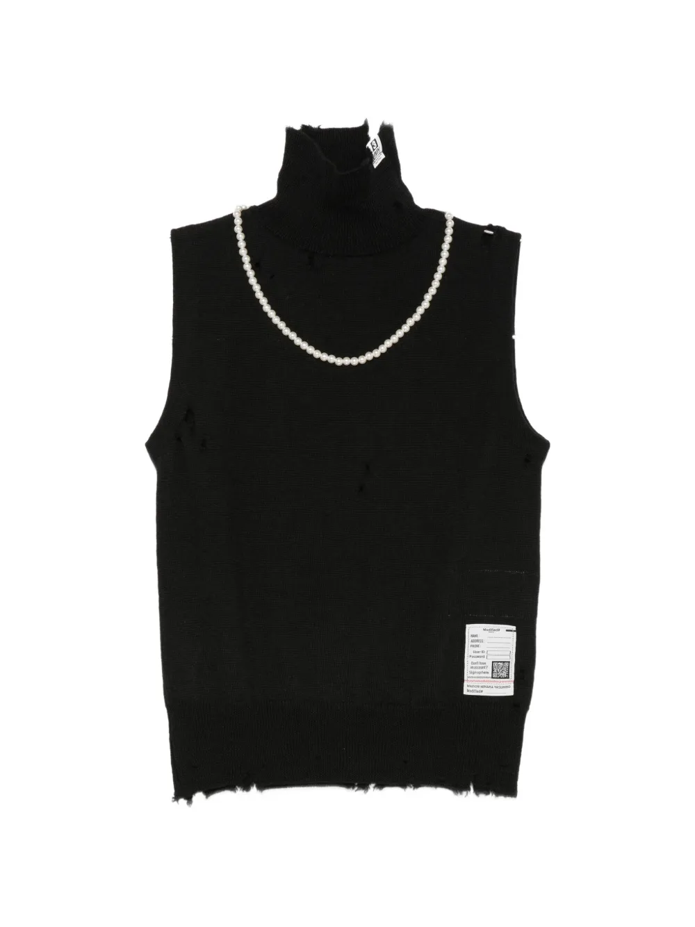 Maison MIHARA YASUHIRO sleeveless pearl-embellished distressed sweater Zwart